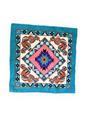 Vintage 80s Springs Southwestern Pottery Bandana Turquoise USA RN16463 21x21